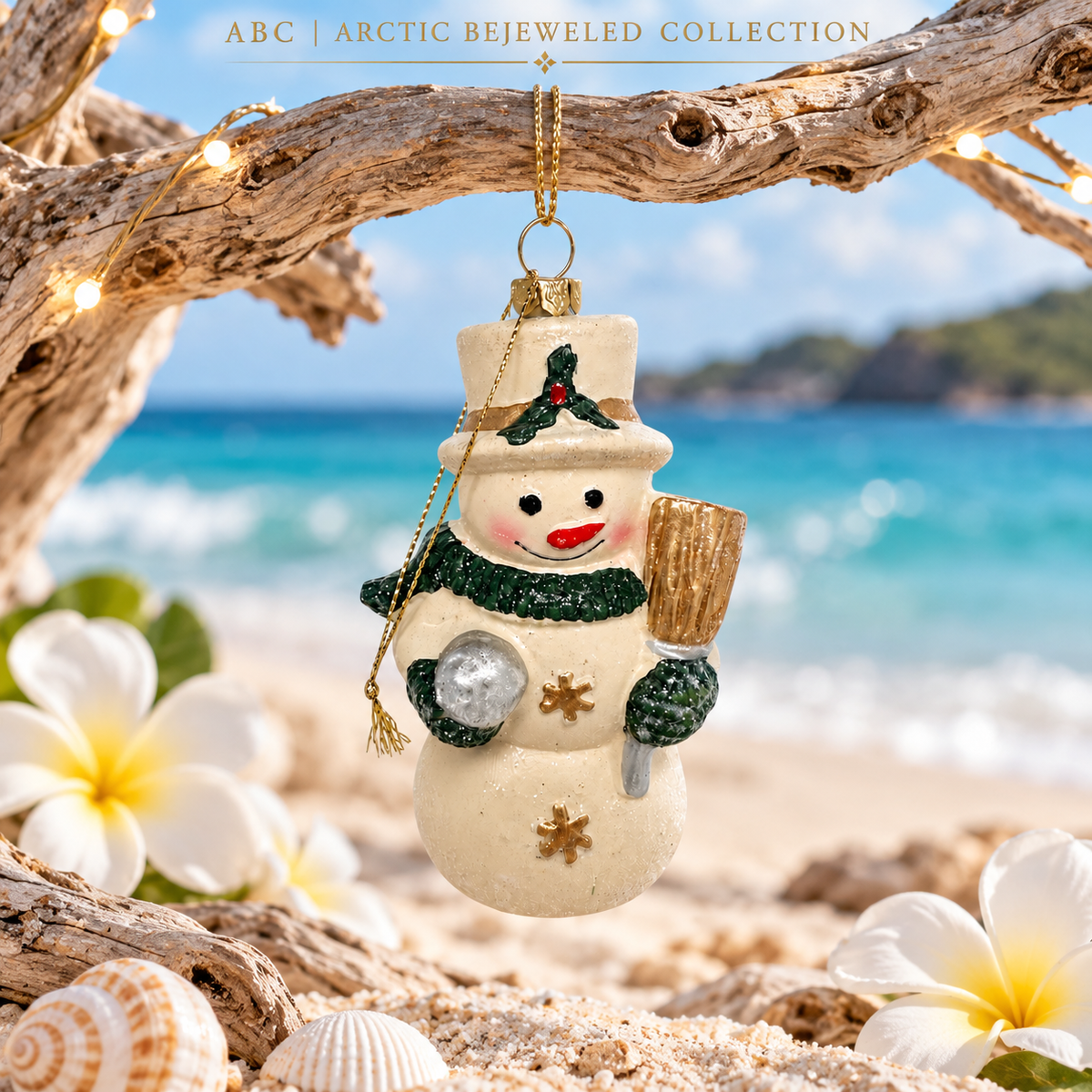 Ivory Snowman Christmas Ornament with Broom