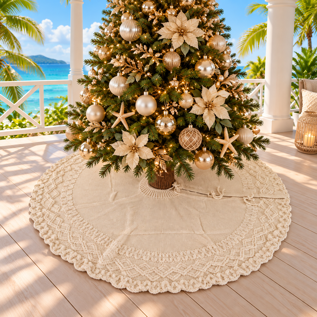 Ivory Knit Christmas Tree Skirt – 48 Inches