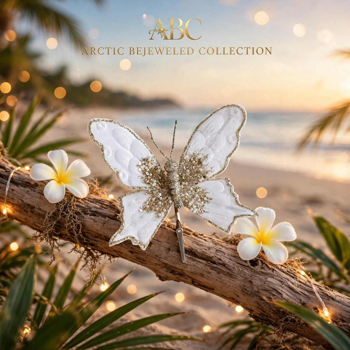 White Velvet Butterfly Clip-on Christmas Ornament