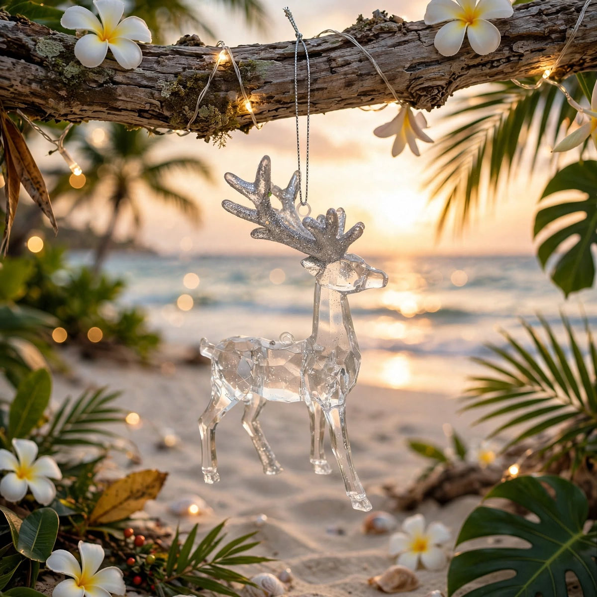 Clear Reindeer Christmas Ornament with Silver Glitter Antlers