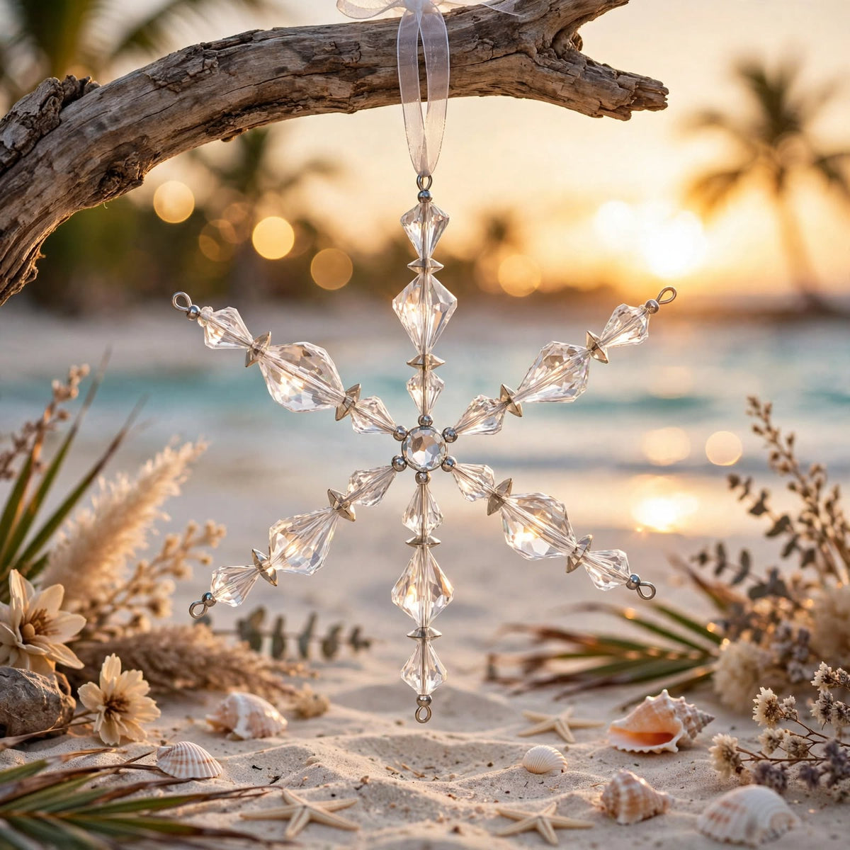 Clear Faceted Bead Snowflake Christmas Ornament