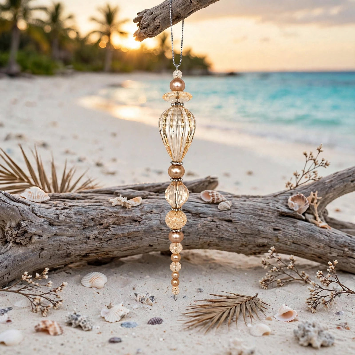 Champagne Beaded Icicle Christmas Ornament