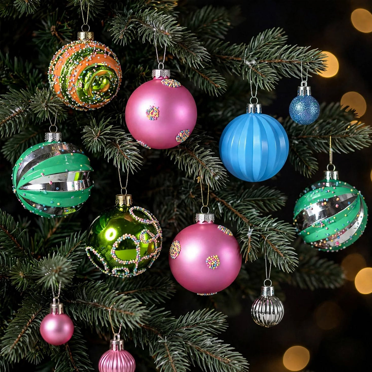 50-Piece Colorful Christmas Ornament Set with Star