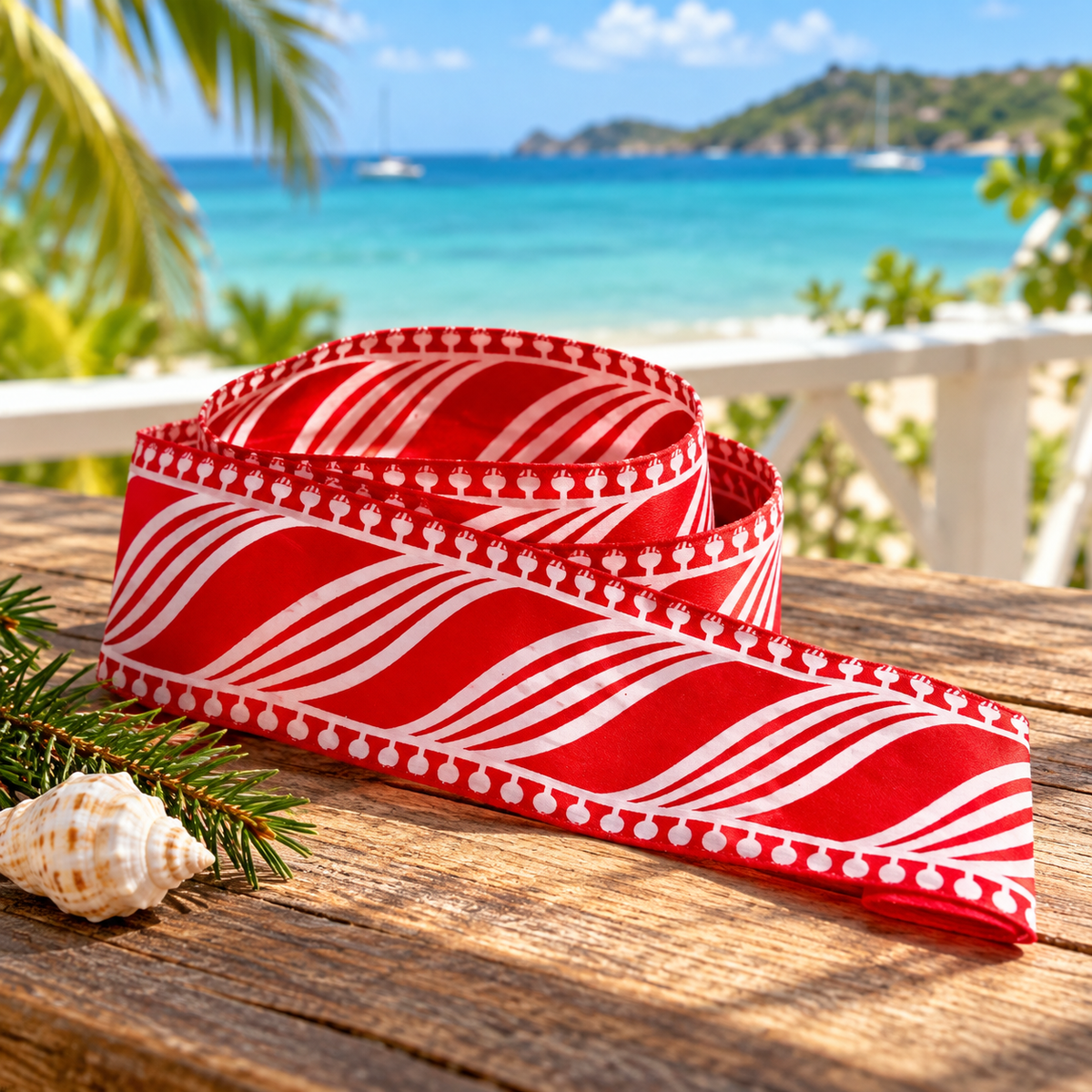 Red & White Swirl Christmas Ribbon – 2 m