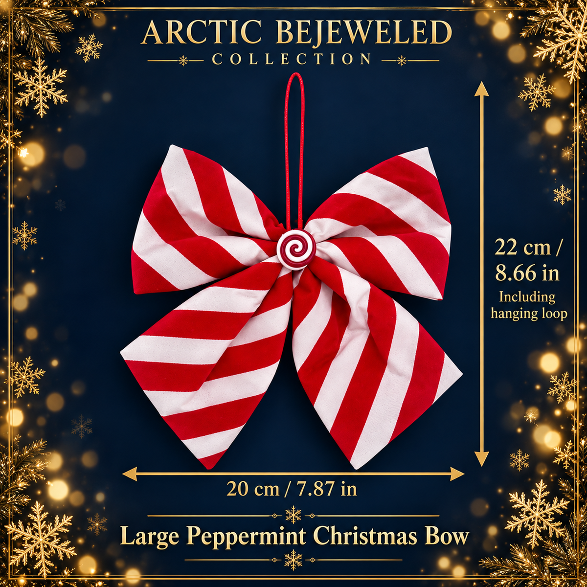 Large Red & White Peppermint Christmas Bow