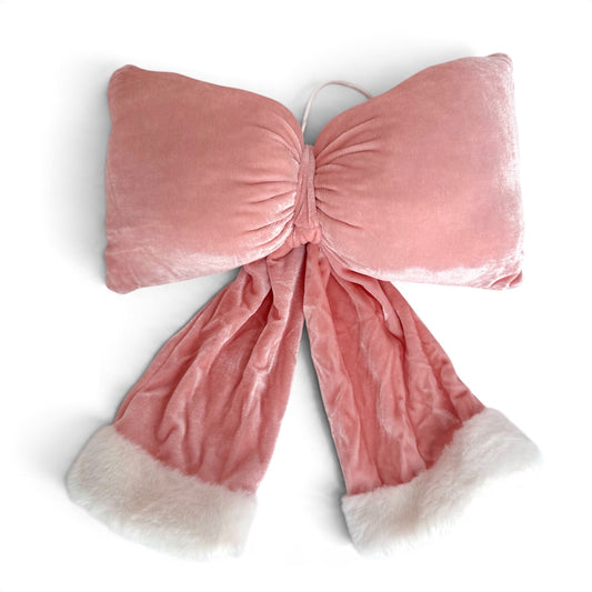 Large Pink Velvet Christmas Bow with Faux-Fur Trim – 33 cm