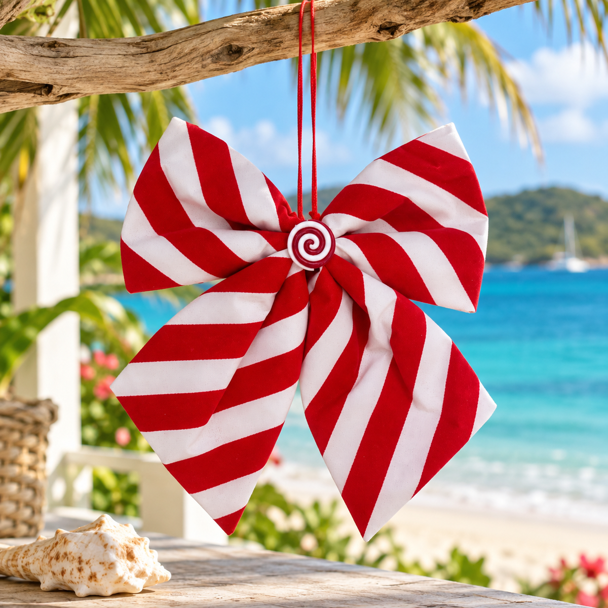 Large Red & White Peppermint Christmas Bow
