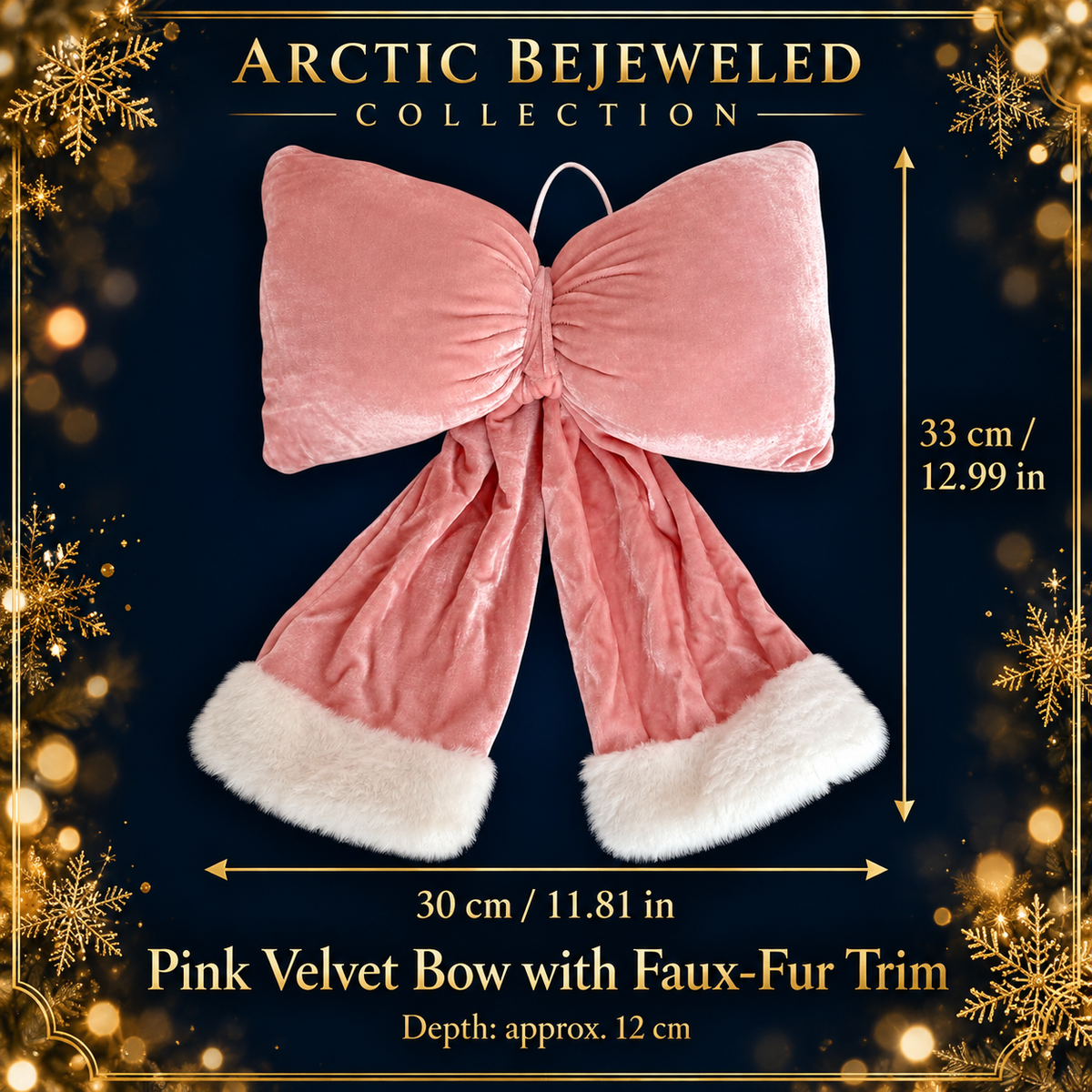 Large Pink Velvet Christmas Bow with Faux-Fur Trim – 33 cm