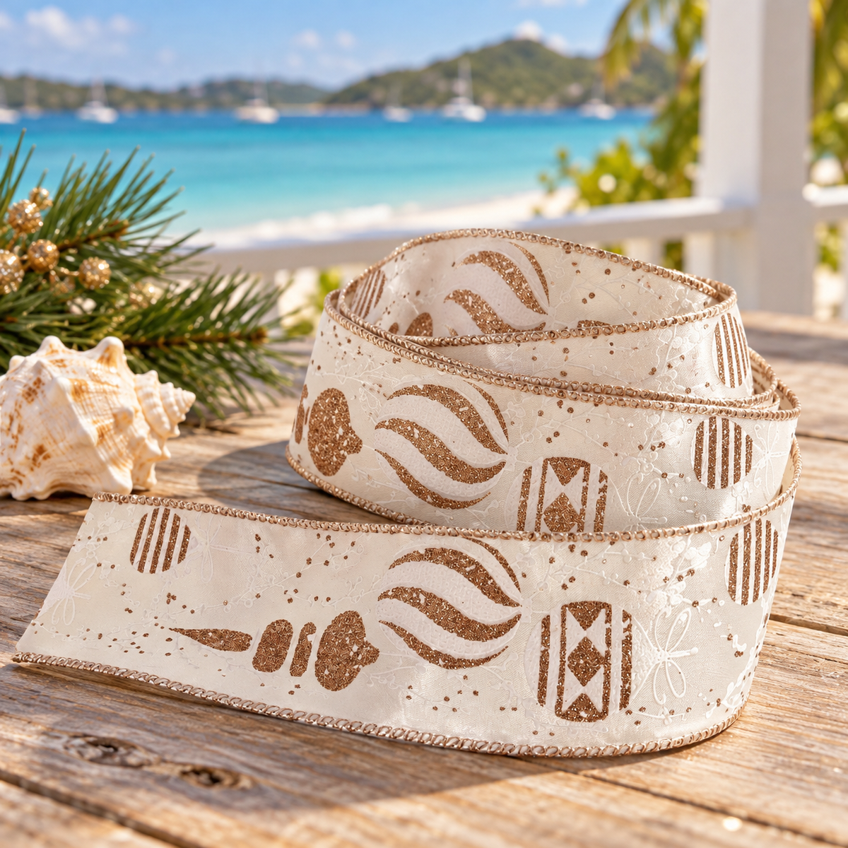 Ivory & Champagne Bauble Christmas Ribbon – 2 m