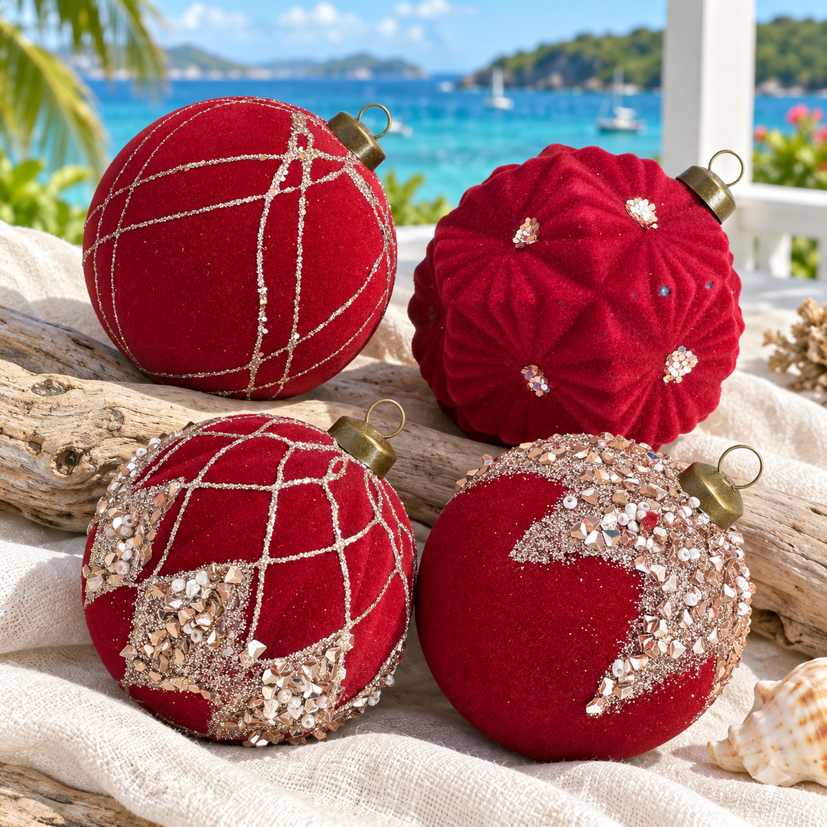 Red & Champagne Christmas Baubles – 12-Piece Set, 8 cm