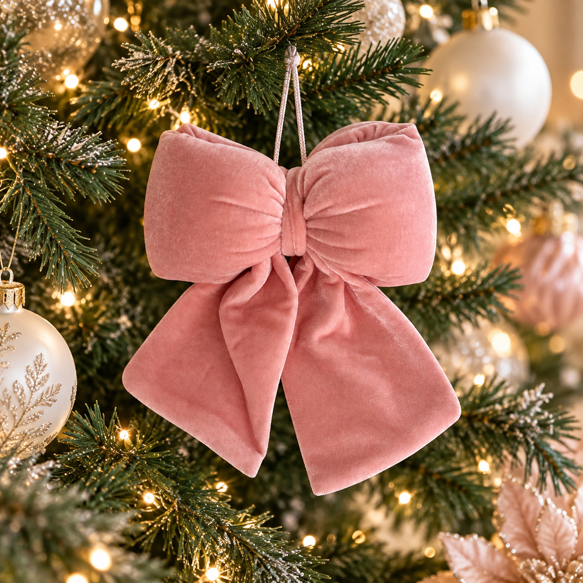 Pink Velvet Christmas Bow Ornament – 20 cm