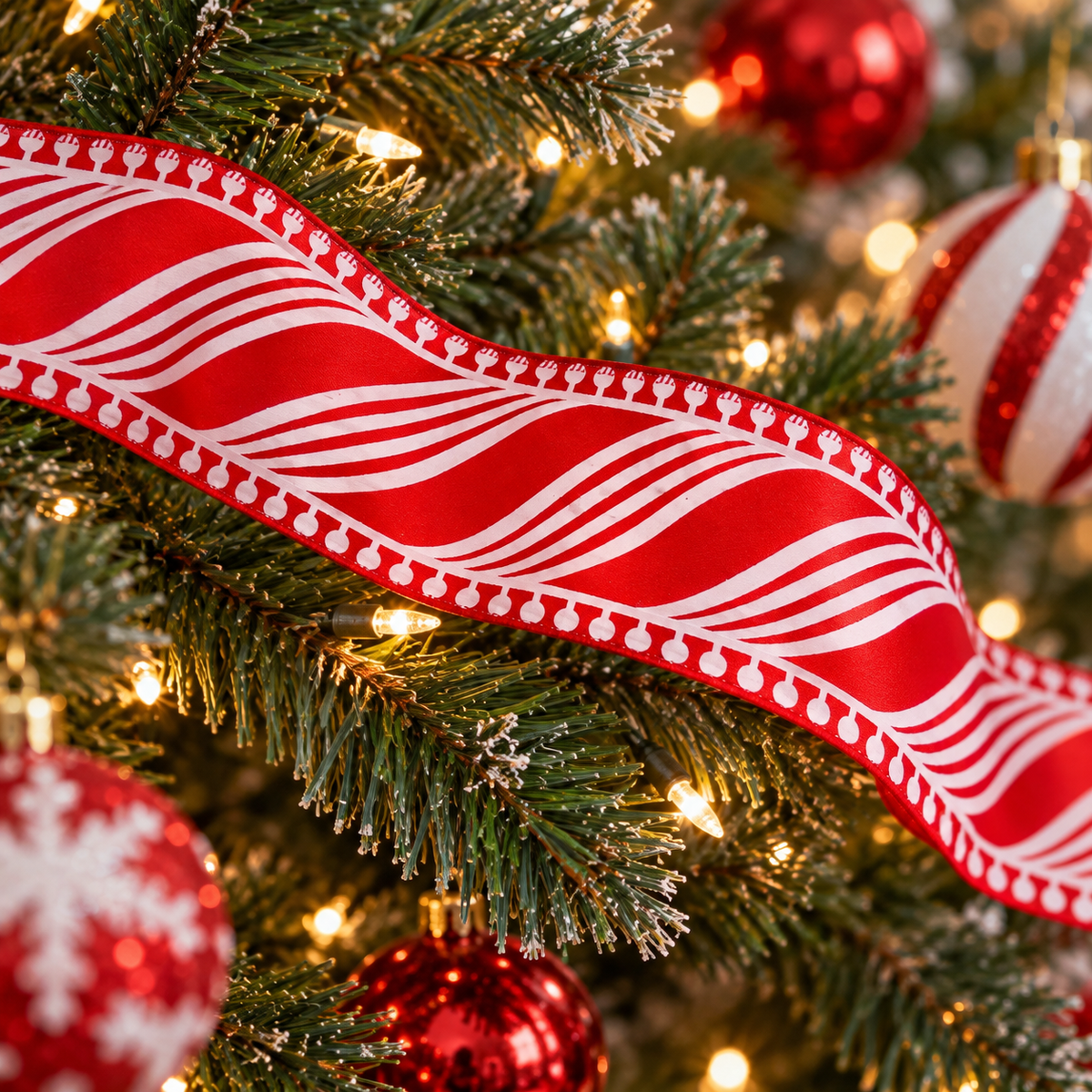 Red & White Swirl Christmas Ribbon – 2 m