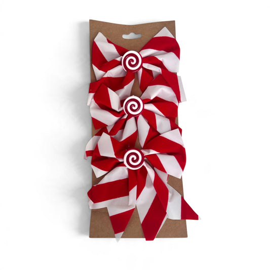 Red & White Peppermint Christmas Bows – Set of 3