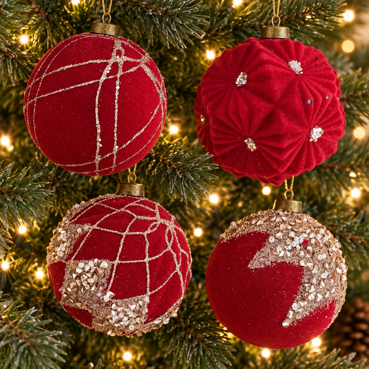 Red & Champagne Christmas Baubles – 12-Piece Set, 8 cm