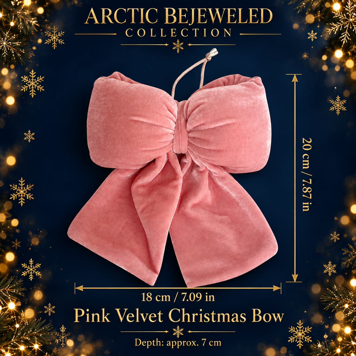 Pink Velvet Christmas Bow Ornament – 20 cm