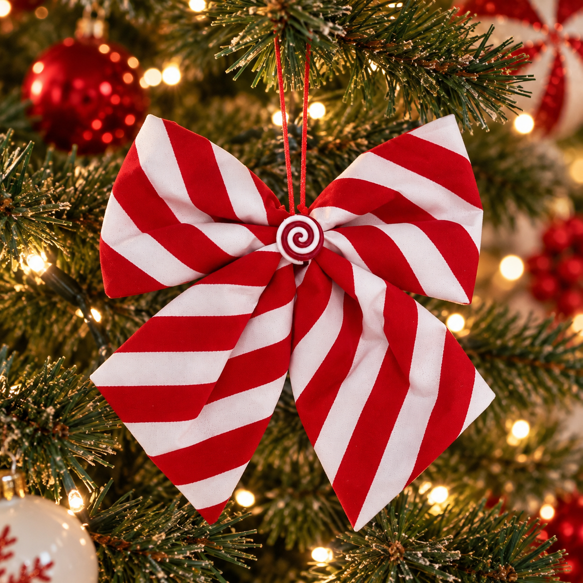 Large Red & White Peppermint Christmas Bow