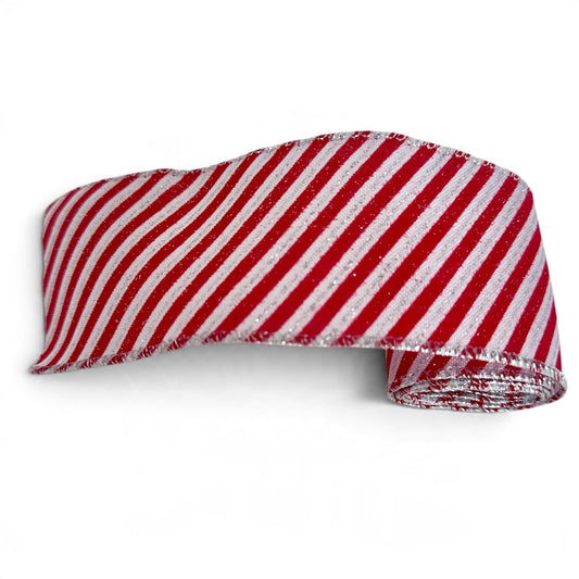 Red & Silver Candy Cane Striped Christmas Ribbon – 2 m