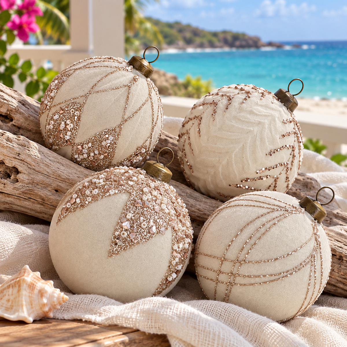 Ivory & Champagne Christmas Baubles – 12-Piece Set, 8 cm