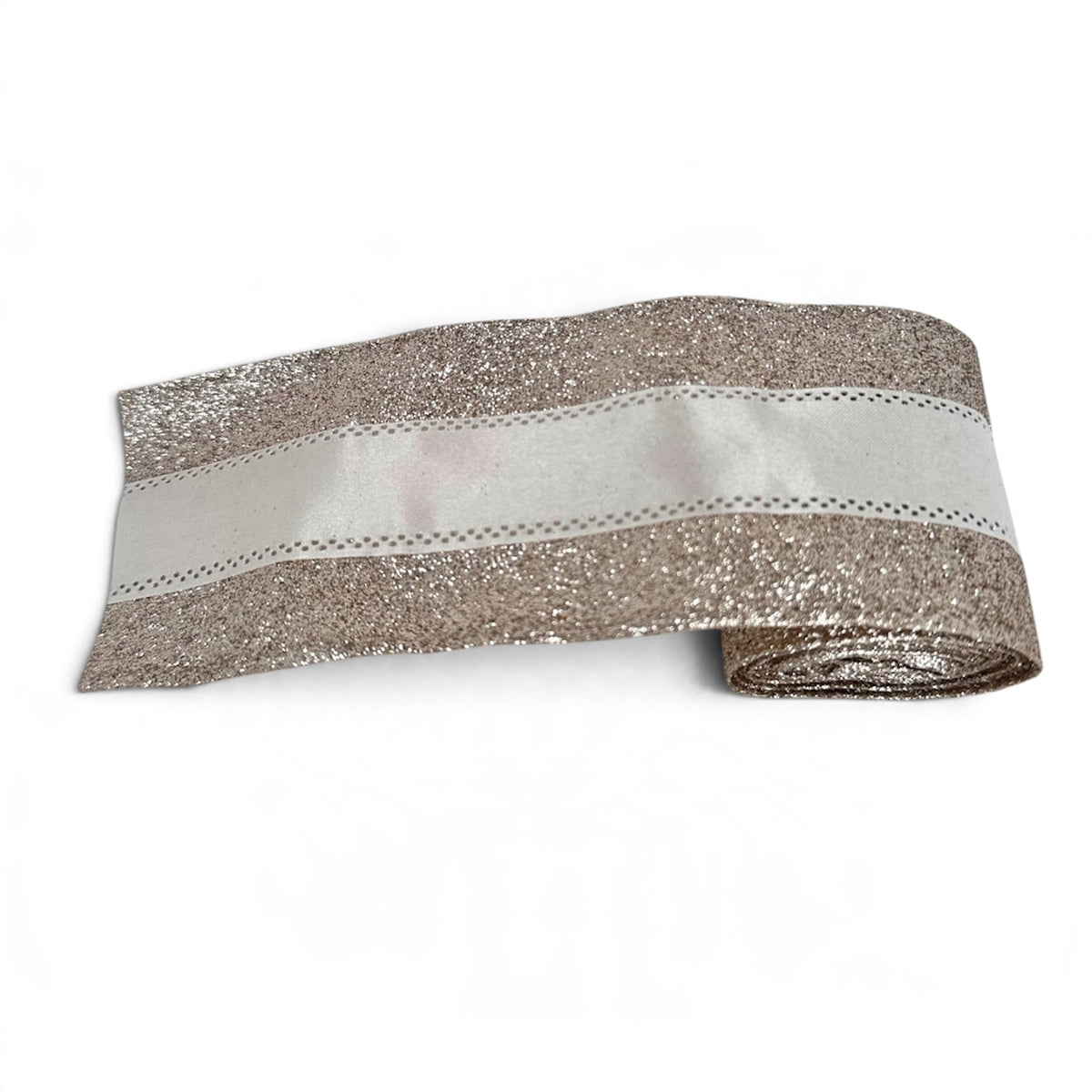 Champagne Glitter & Ivory Christmas Ribbon – 2 m