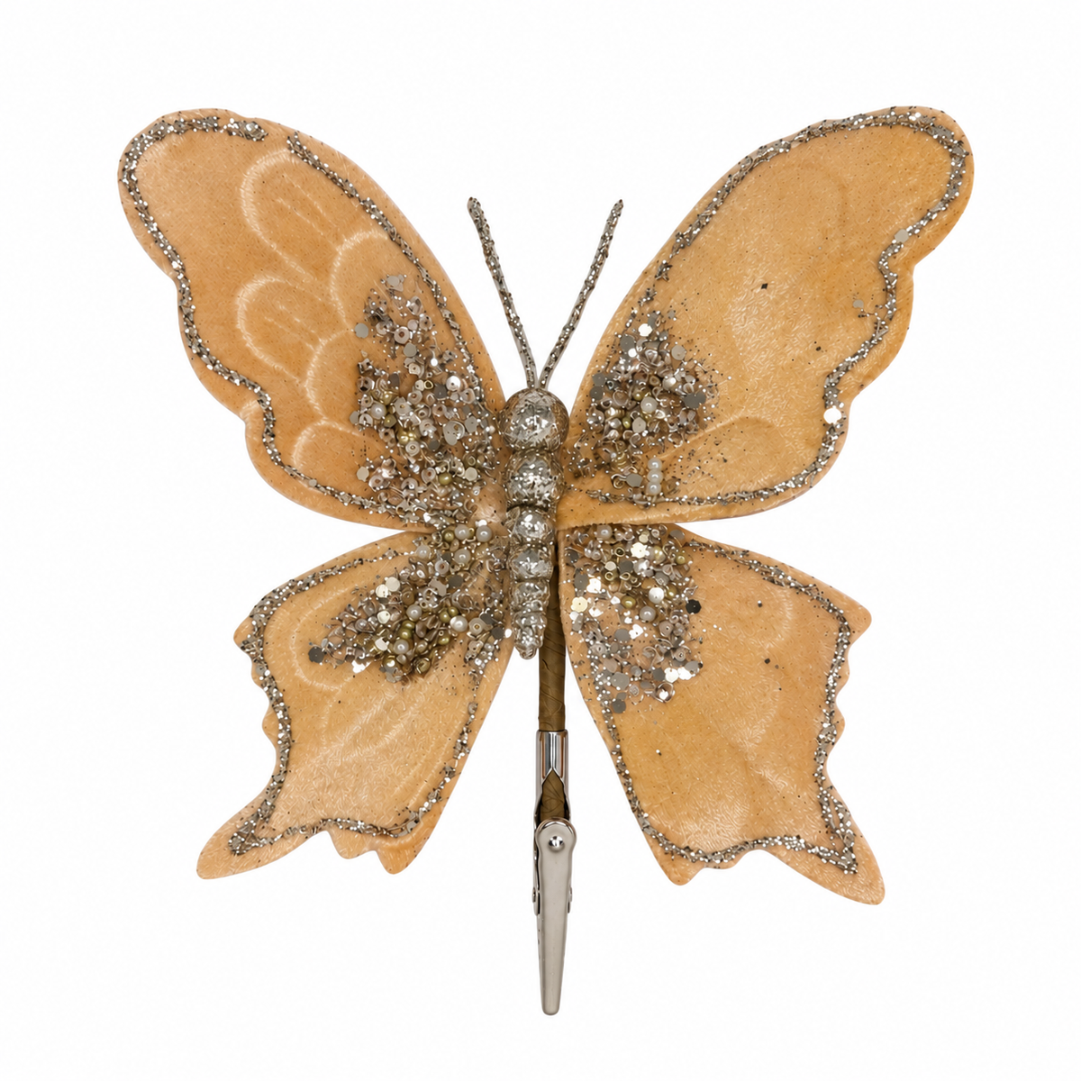 Peach Velvet Butterfly Clip-on Christmas Ornament