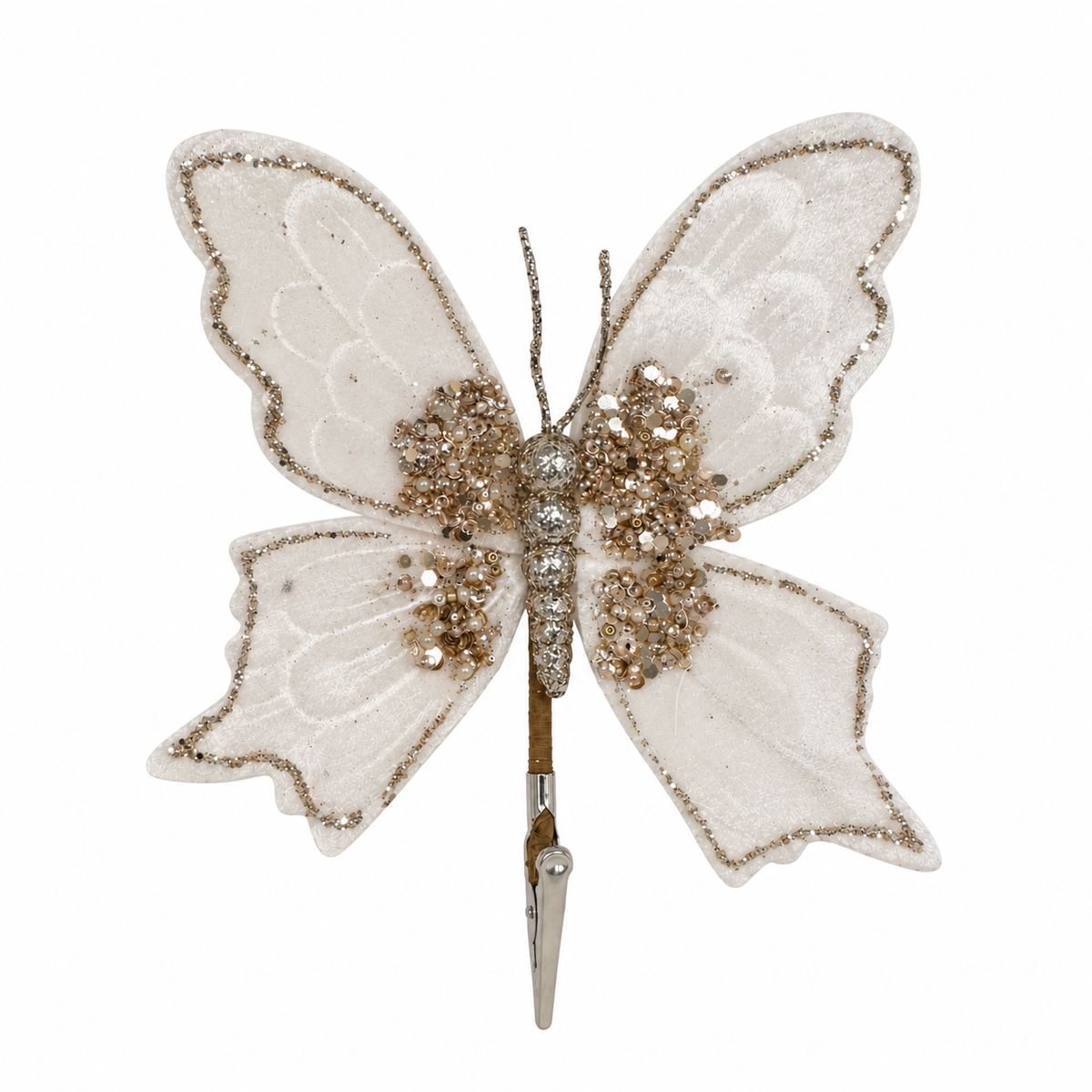 White Velvet Butterfly Clip-on Christmas Ornament