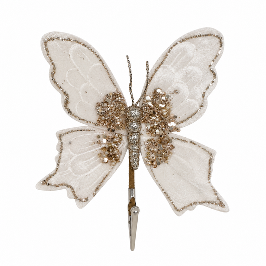 White Velvet Butterfly Clip-on Christmas Ornament