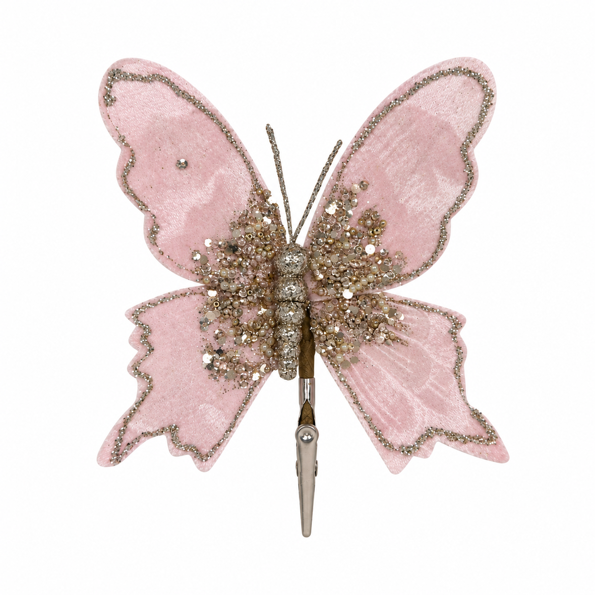 Pink Velvet Butterfly Clip-on Christmas Ornament.