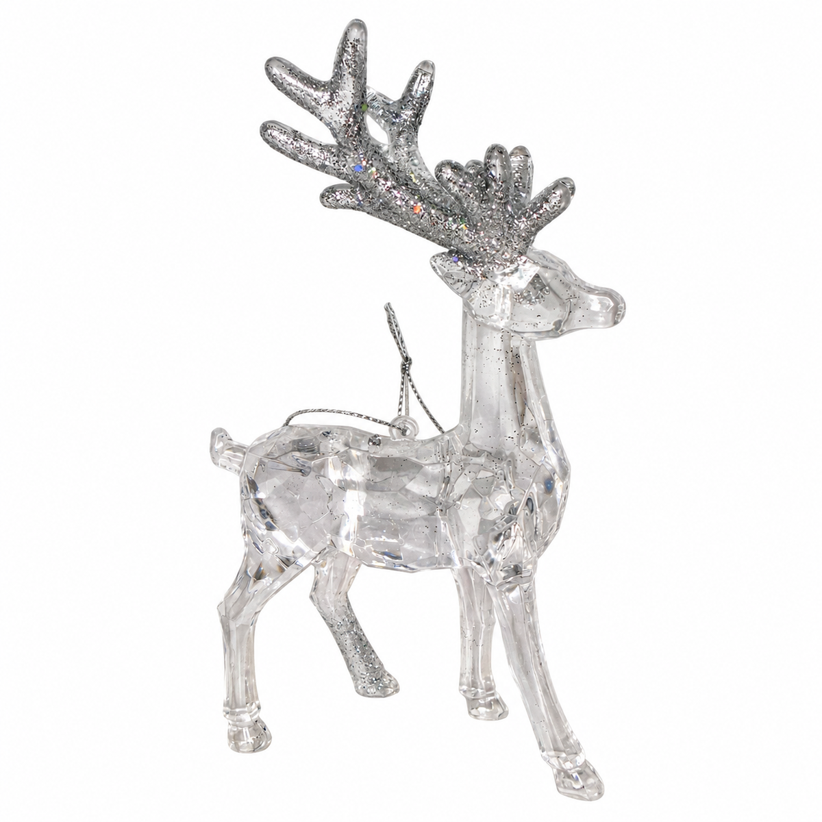 Clear Reindeer Christmas Ornament with Silver Glitter Antlers