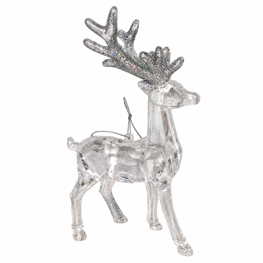Clear Reindeer Christmas Ornament with Silver Glitter Antlers