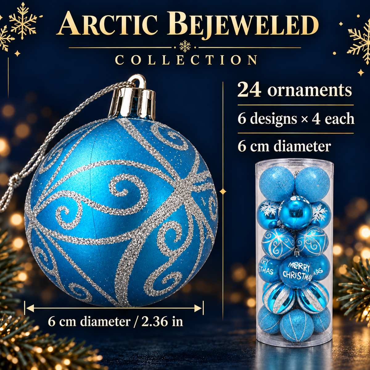 24-Piece Blue Christmas Bauble Set - 6cm