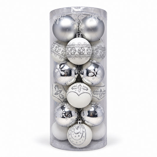 24-Piece Silver and White Christmas Bauble Set - 6cm
