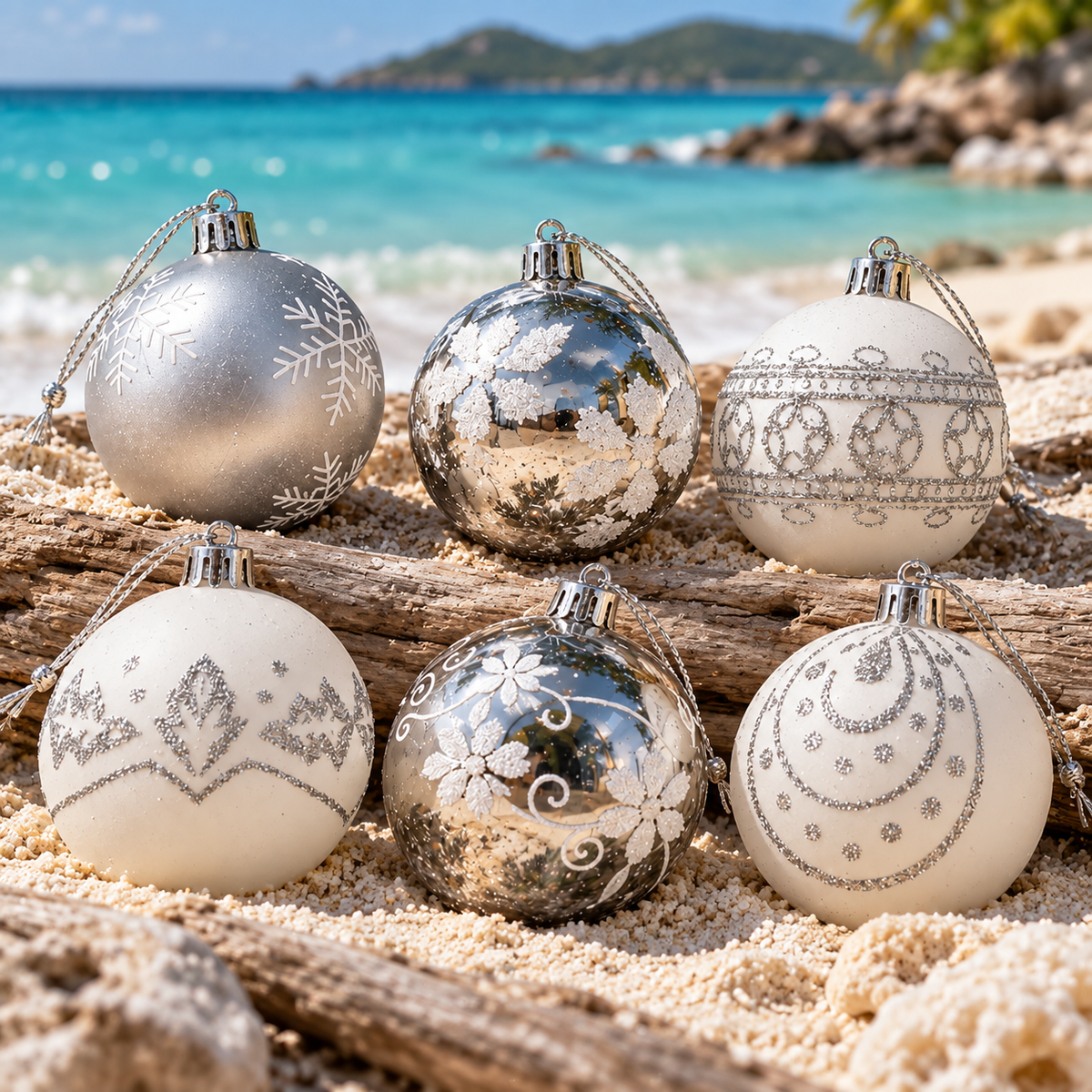 24-Piece Silver and White Christmas Bauble Set - 6cm