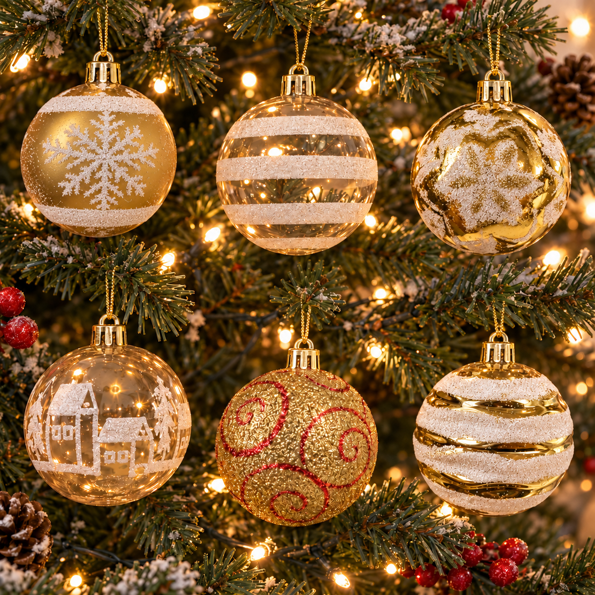 24-Piece Gold Christmas Bauble Set - 6cm