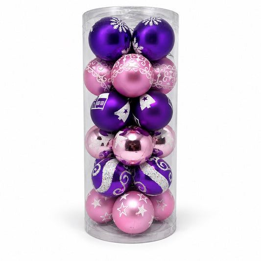 24-Piece Purple & Pink Christmas Bauble Set - 6cm