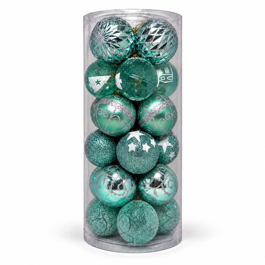 24-Piece Seafoam Green Christmas Bauble Set - 6cm