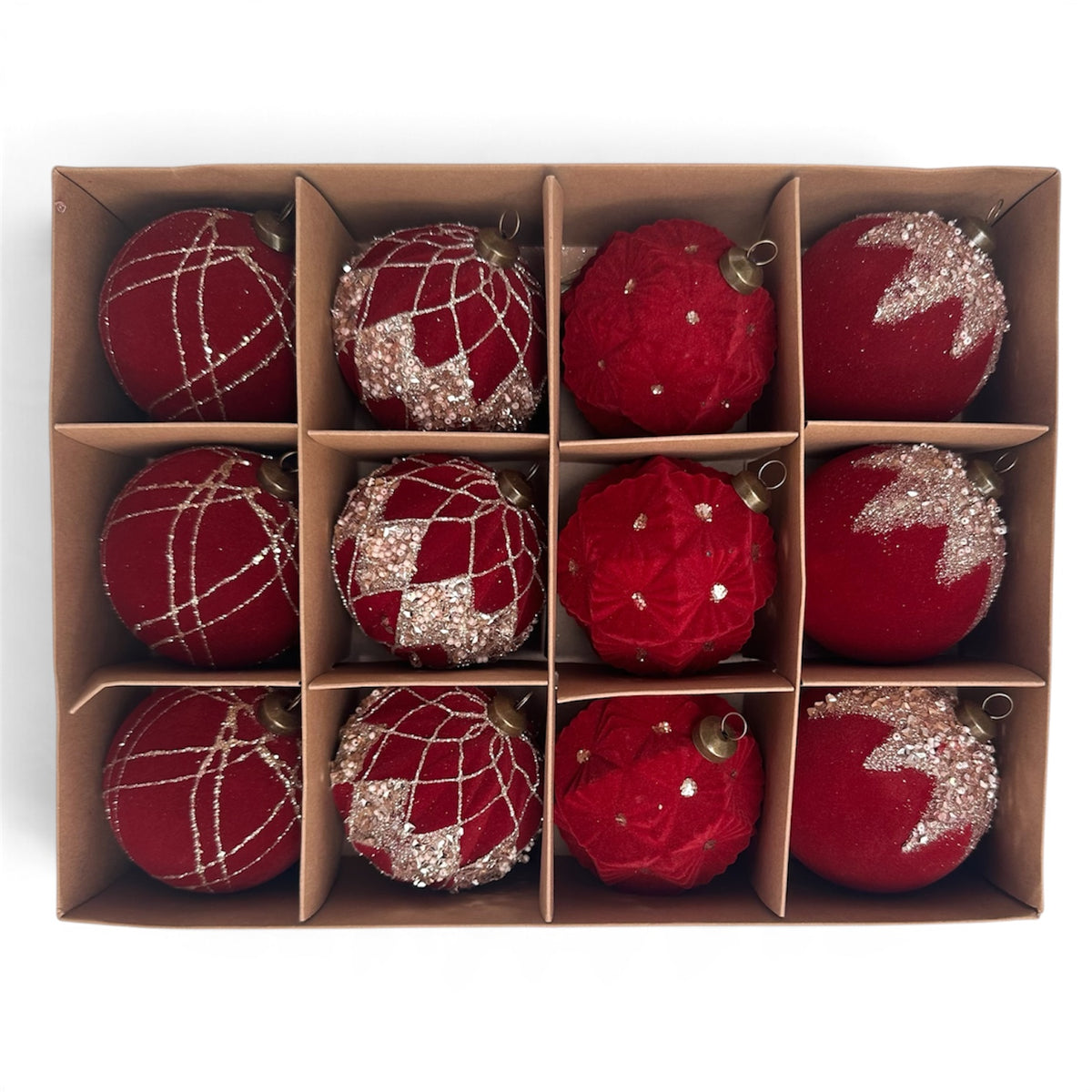 Red & Champagne Christmas Baubles – 12-Piece Set, 8 cm