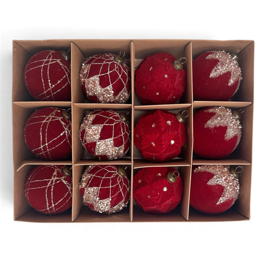 Red & Champagne Christmas Baubles – 12-Piece Set, 8 cm