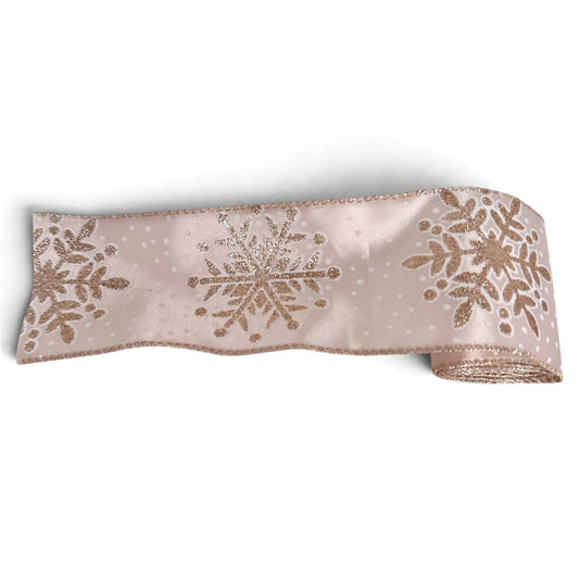 Champagne Glitter Snowflake Christmas Ribbon – 2 m