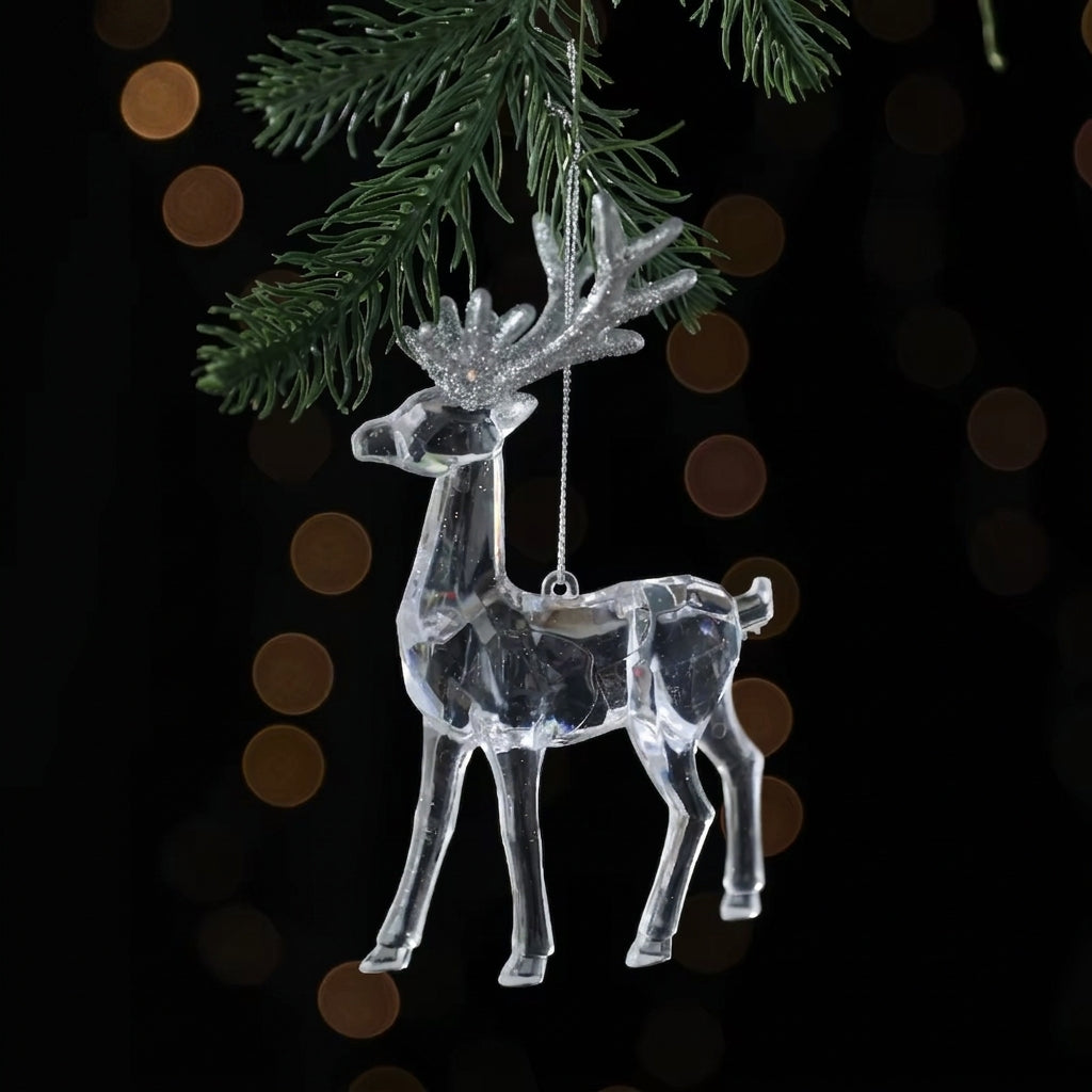 Clear Reindeer Christmas Ornament with Silver Glitter Antlers