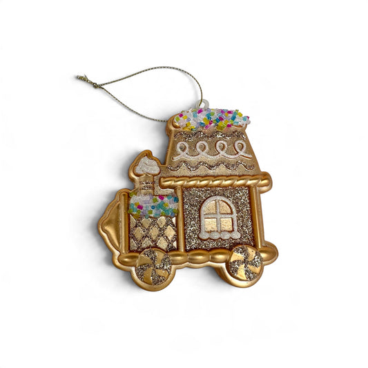 Gold Gingerbread Train Christmas Ornament