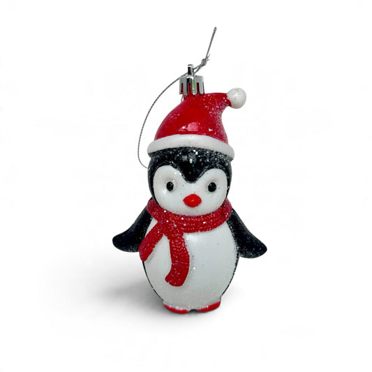 Penguin Christmas Ornament with Santa Hat & Scarf
