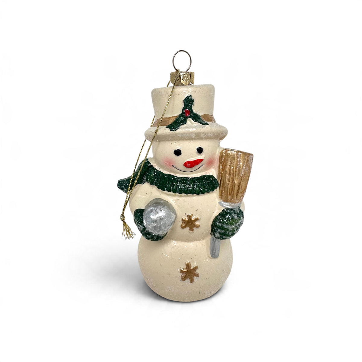 Ivory Snowman Christmas Ornament with Broom