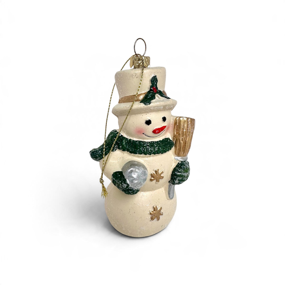 Ivory Snowman Christmas Ornament with Broom