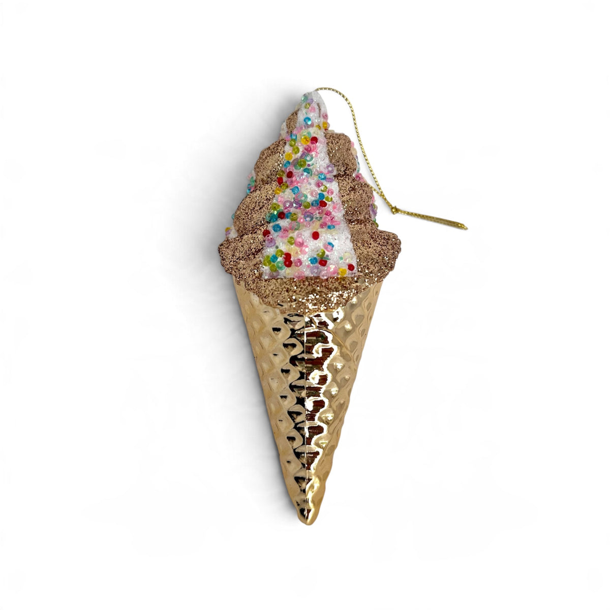 Gold Ice Cream Cone Christmas Ornament