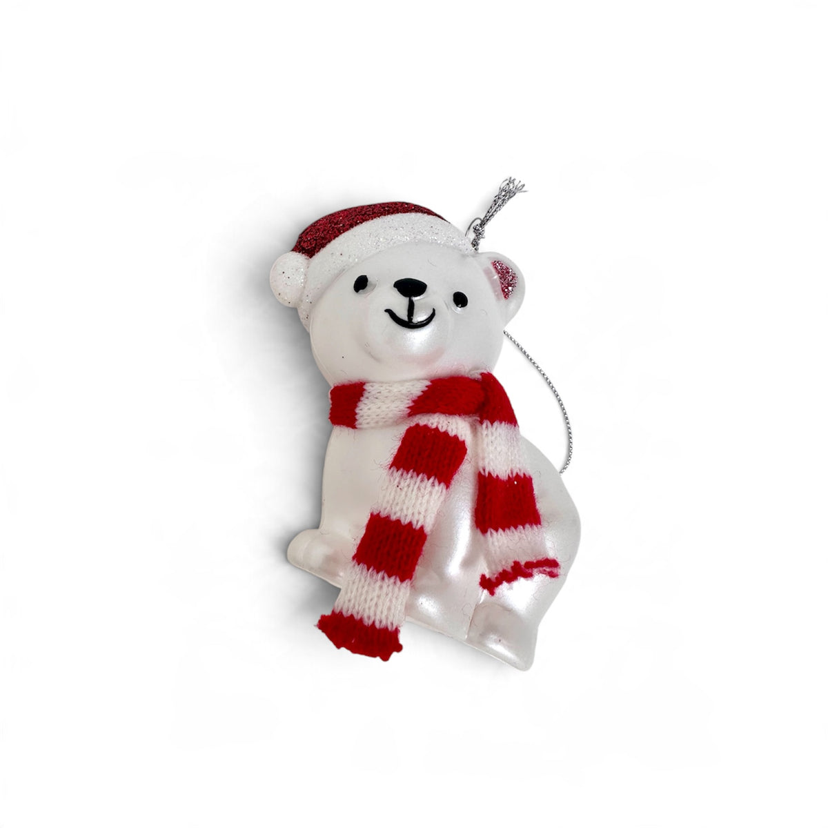Polar Bear Christmas Ornament with Santa Hat & Scarf