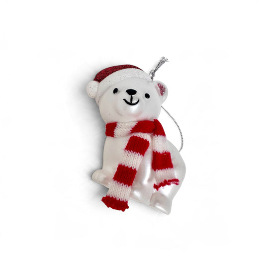 Polar Bear Christmas Ornament with Santa Hat & Scarf