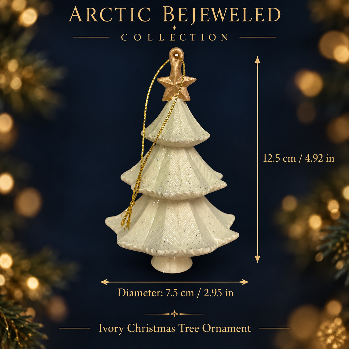 Ivory Christmas Tree Ornament with Gold Star