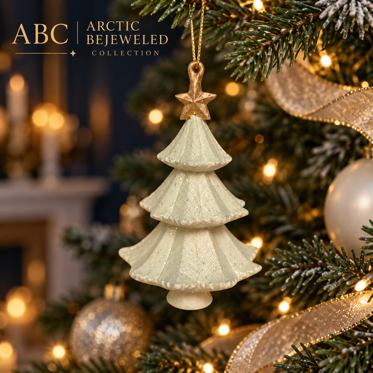 Ivory Christmas Tree Ornament with Gold Star