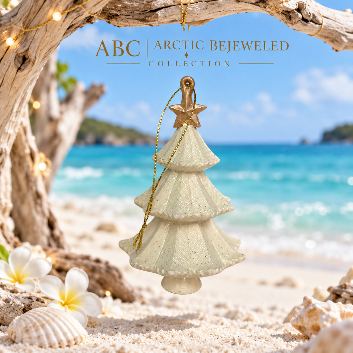 Ivory Christmas Tree Ornament with Gold Star