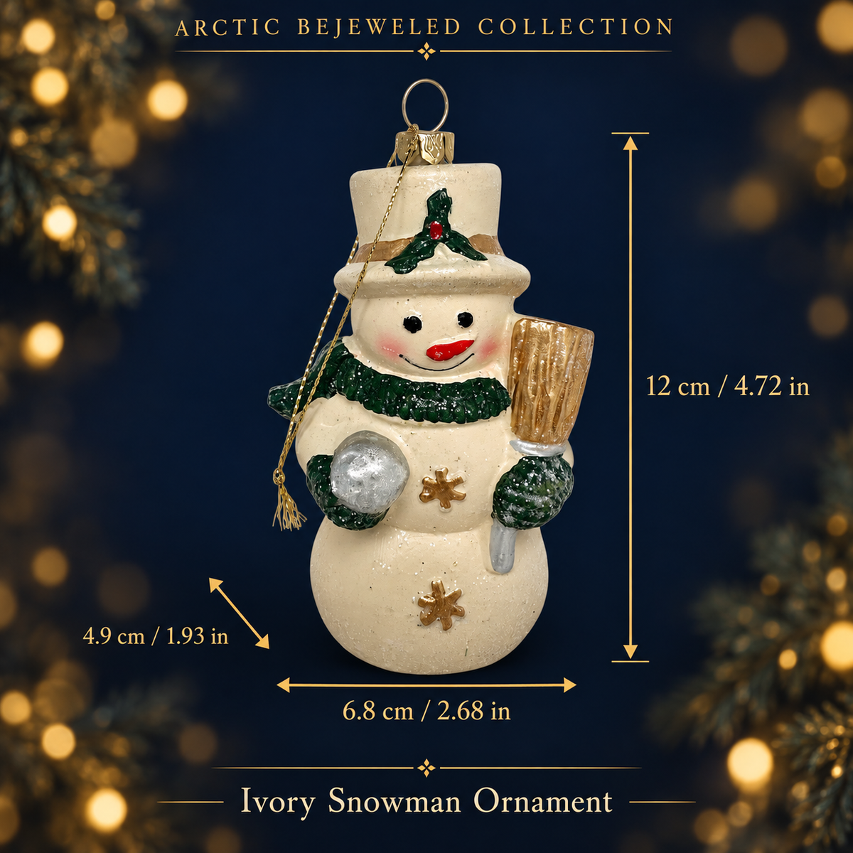 Ivory Snowman Christmas Ornament with Broom